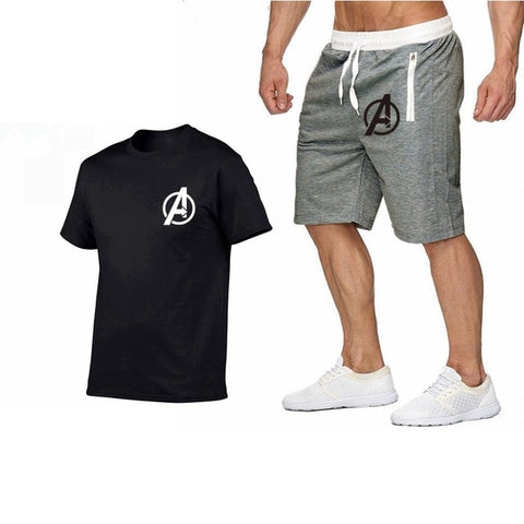 Image of 2019 Summer Hot Sale Men's Sets T Shirts+shorts Two Pieces Sets Casual Tracksuit new Male Casual Tshirt Fitness trousers men Set