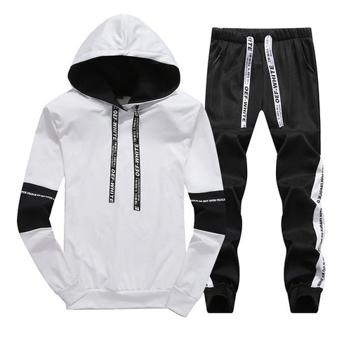 Image of Sets Tracksuit Men Autumn Winter Hooded Sweatshirt Drawstring Outfit Sportswear 2019 Male Suit Pullover Two Piece Set Casual