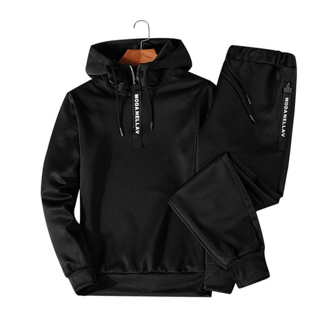 Image of Sets Tracksuit Men Autumn Winter Hooded Sweatshirt Drawstring Outfit Sportswear 2019 Male Suit Pullover Two Piece Set Casual