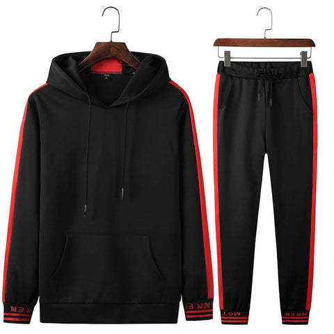Image of Sets Tracksuit Men Autumn Winter Hooded Sweatshirt Drawstring Outfit Sportswear 2019 Male Suit Pullover Two Piece Set Casual