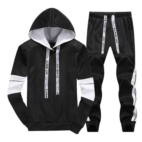 Image of Sets Tracksuit Men Autumn Winter Hooded Sweatshirt Drawstring Outfit Sportswear 2019 Male Suit Pullover Two Piece Set Casual