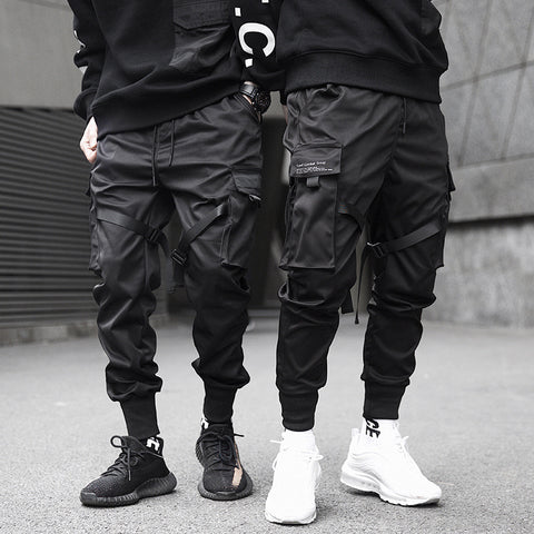 Image of Ribbons Cargo Pants Men  Casual Streetwear Harajuku Pants Hip Hop Trendy casual youth slim pants  Stylish Men's Jogger Trousers